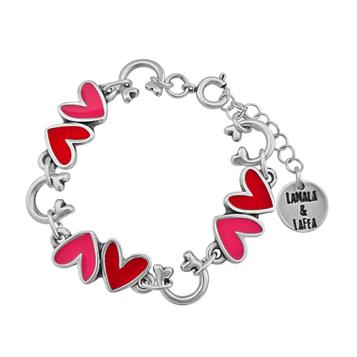 Pulsera eslabones "Polos opuestos" Plata / Rojo y rosa